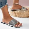 Fashion Fashion Silvery Square Toe Sandals Women Summer Sexy Slip On Flat Heels Slippers Women Silvery Alligator Pattern Shoes Women