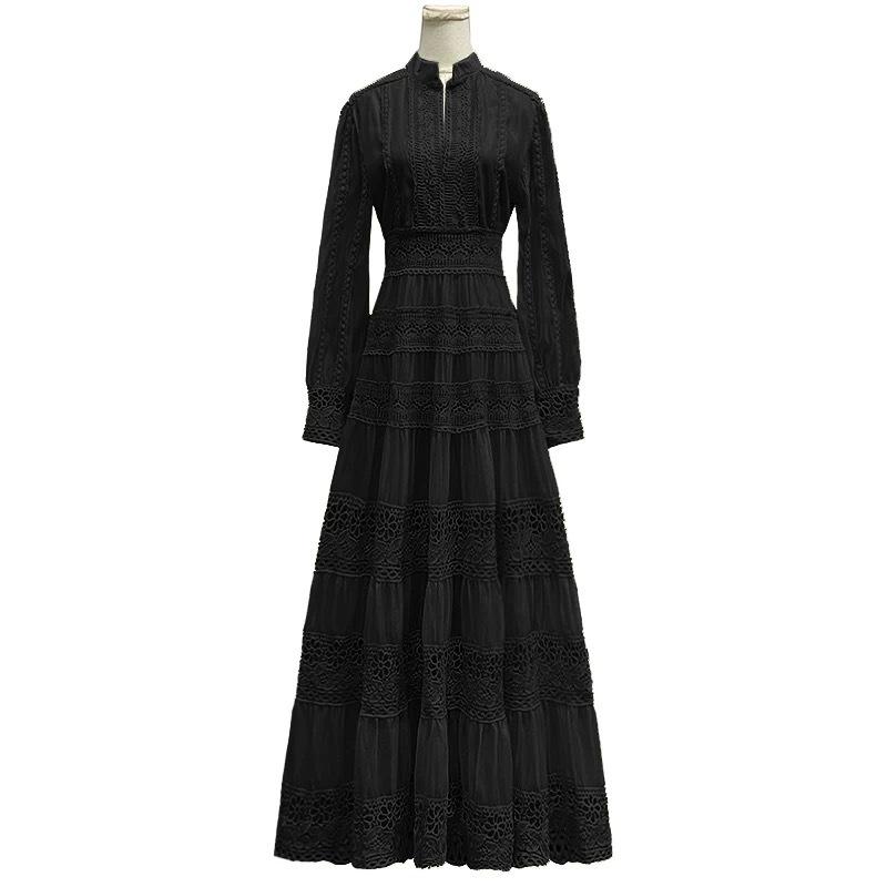 Лето Весна Женское Длинный Рукав Макси Вечеринка Vestido V-образный вырез Кружева Вышивка Элегантный Вечерний Свадебный Невесты Платье Рубашка