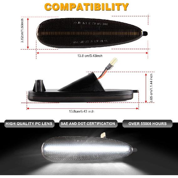 Gempro LED Side Marker Lights for Pontiac GTO 2004-2006 Front Bumper Marker Parking Lamps Smoked Len, 2PCS (White Led)