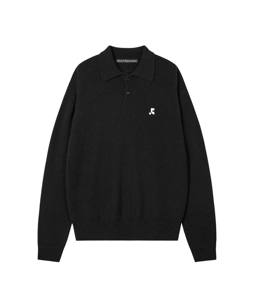 REST&RECREATION Wool Polo Knit Top - Black