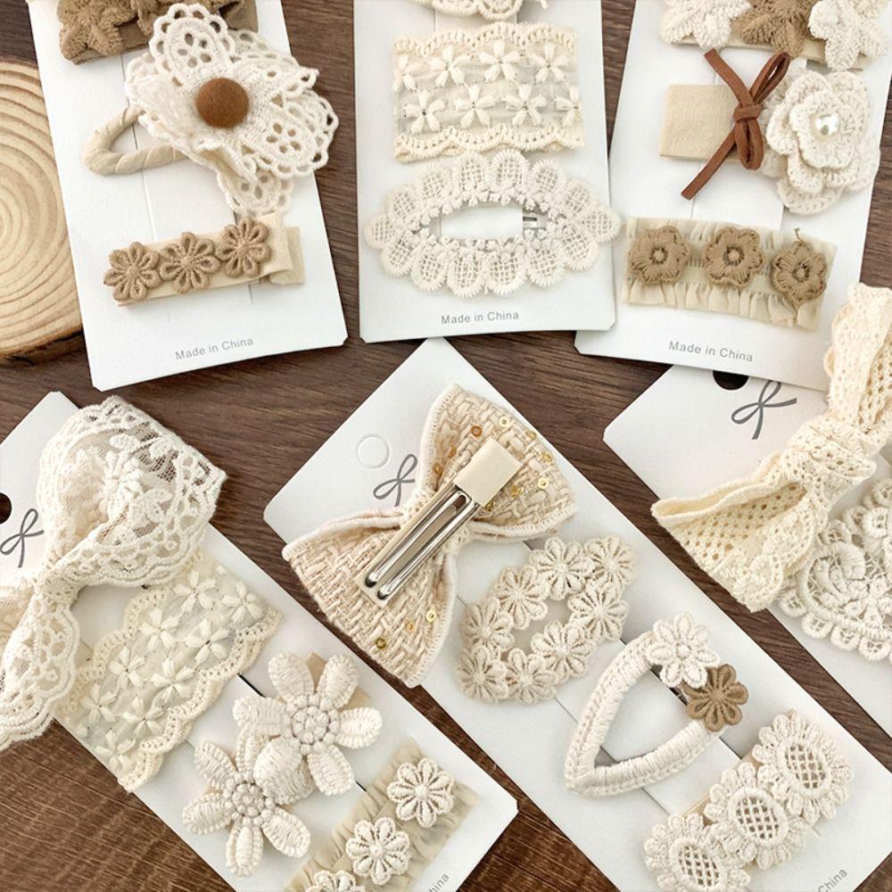 4Pcs Princess Fabric Lace Hair Clip Flower White Hairpins Gifts Bow Barrettes Girls