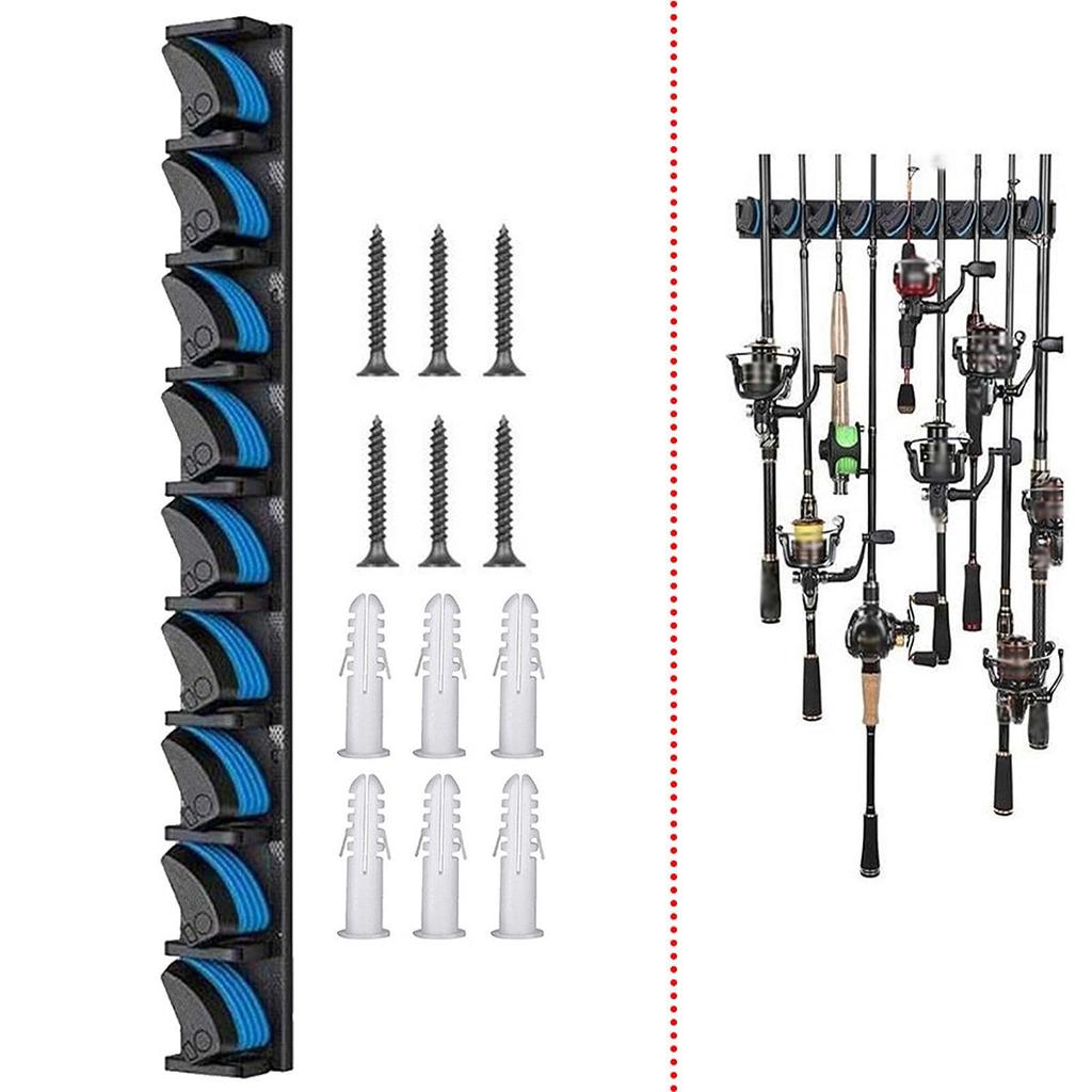 Wall Mounted Fishing Rod Holder Fishing Poles Vertical Support Rack Wall Mounted Storage Rack Holds 9 Fishing Rod