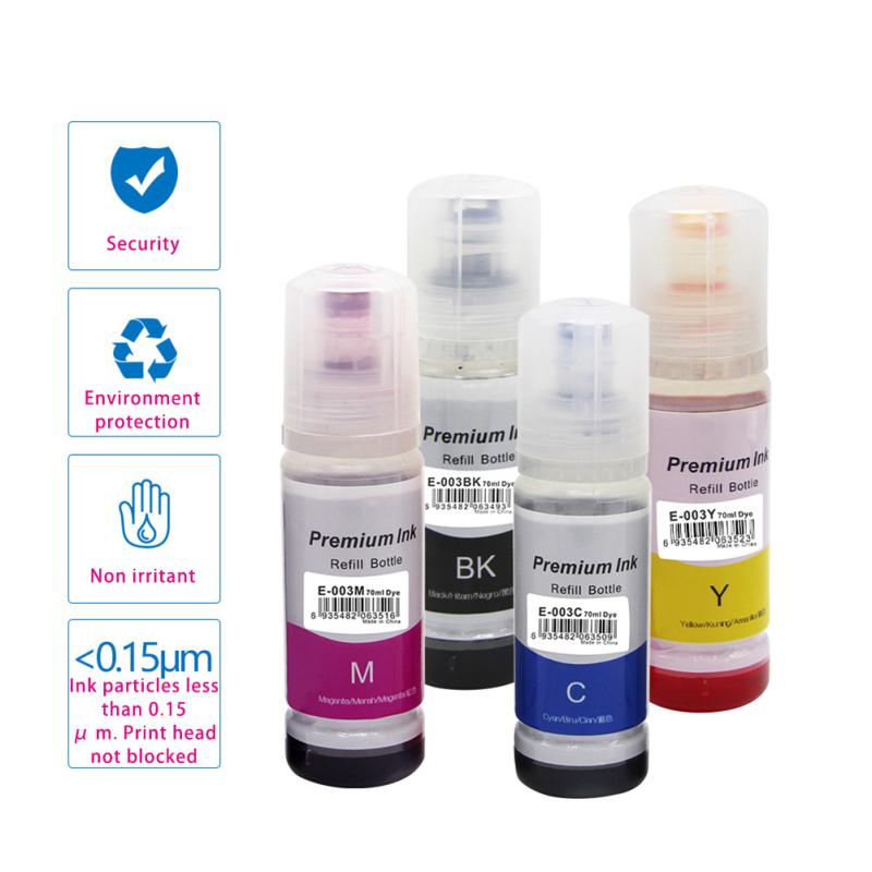 Совместимость для принтера Epson 003 L4158 L3110 L3116 L3150 L3156 L5190 L5196,70 мл, струйные чернила, замена пигментных чернил