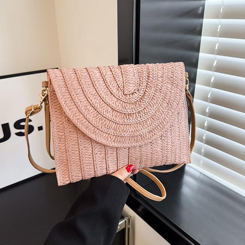 Summer Travel Beach Bag Straw Woven Clutch Bag Fashion Designer Crossbody Shoulder Bag for Women Handbag Ladies Wrist Wicker Bag