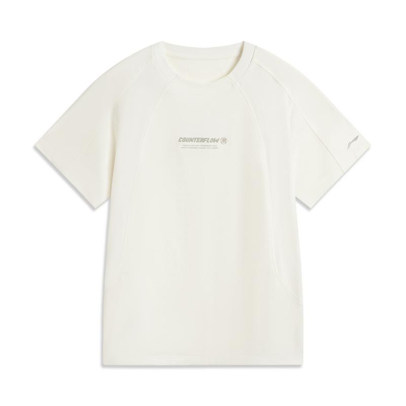 Li Ning CF Однотонная футболка Cool Comfort с защитой от солнца, быстросохнущая, с коротким рукавом, женская футболка, молочно-белая ATSV194-2