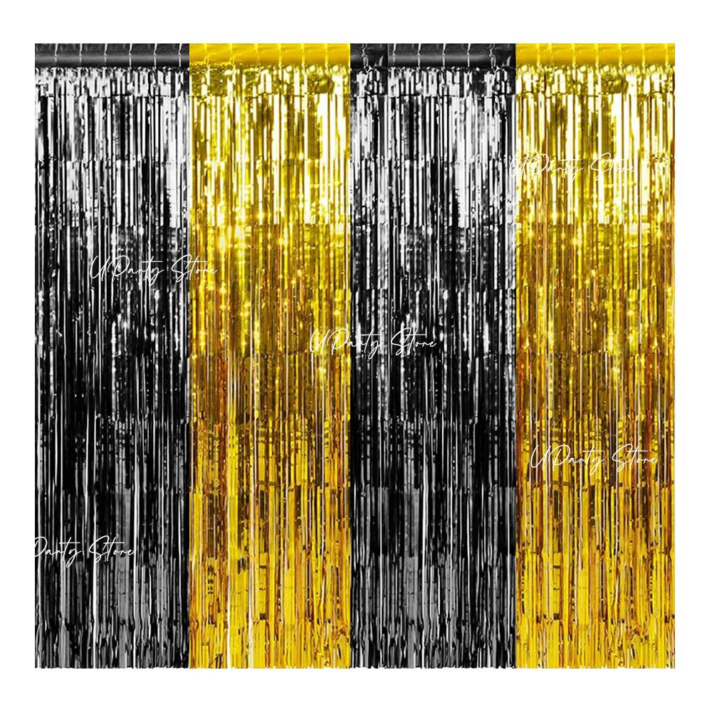 2 Packs Red Black Foil Fringe Curtains 6.56FT Black Tinsel Backdrop Shimmer Curtain for Birthday Baby Shower Race Car Party Deco 5