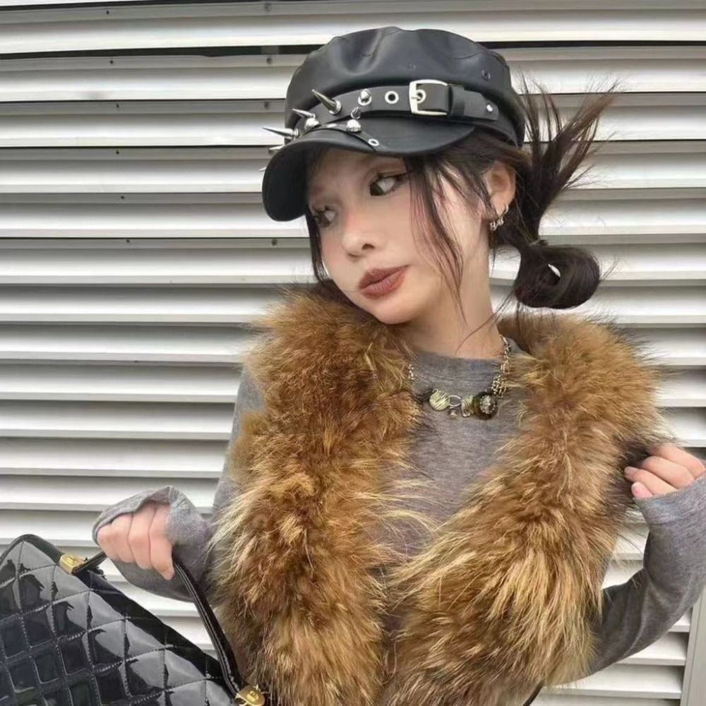 Лолита Крутая Готическая Кепка с Шипами из ПУ Кожи Шляпа Художника Клепки Панк Кепка Хип-Хоп Кепка