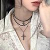 New Spicy Girl Multi-layer Cross Necklace Punk Bead Long Pendant Retro Sweet Cool Hip-hop Women's Gift Creative Fashion