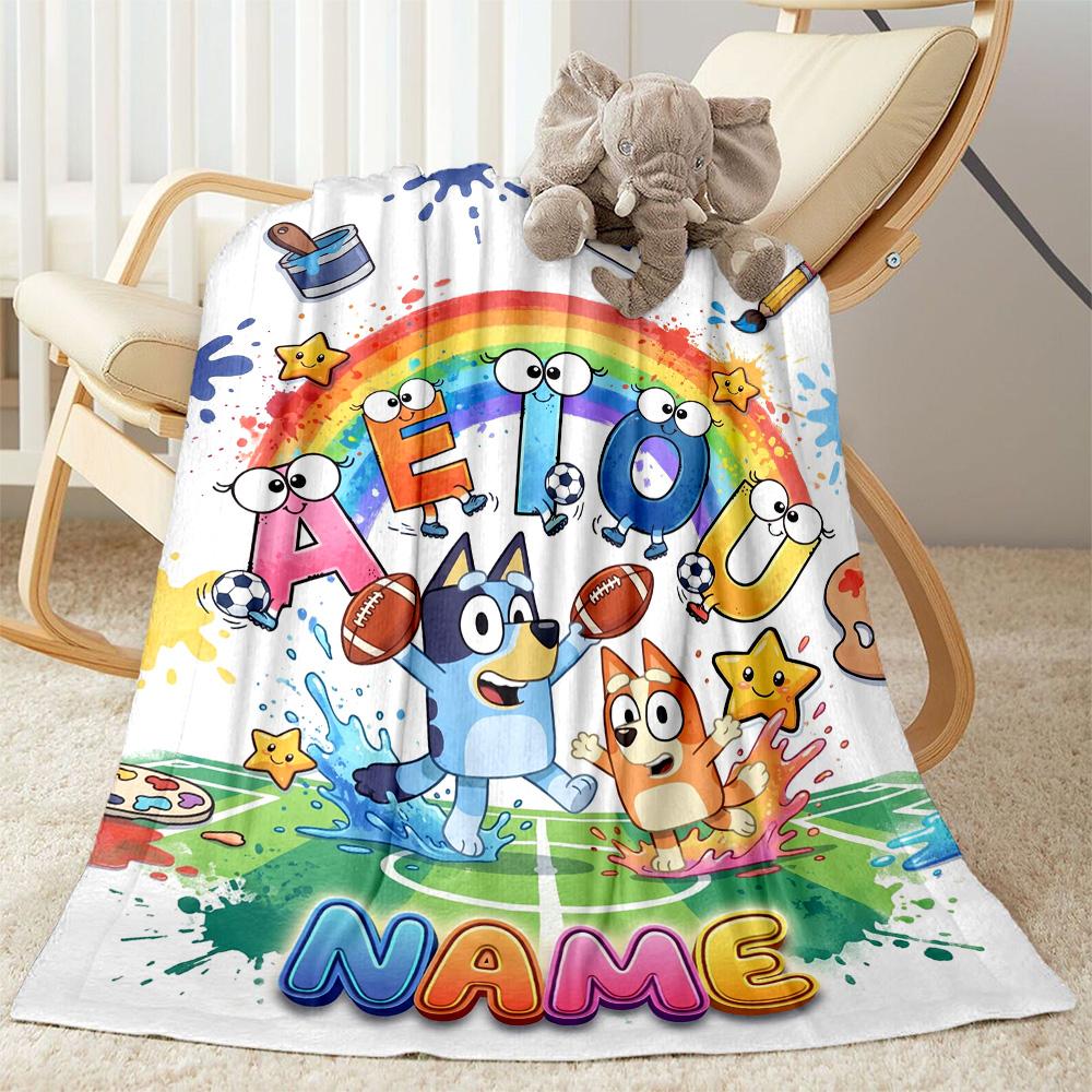 Rainbow Sports Party Personalized Name Blanket Cozy Personalized Blanket Warmthful Decor Throw For Picnics Nap Office Sofa All-Season Use