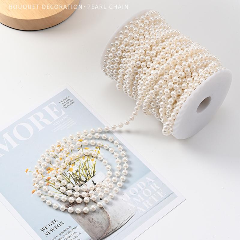 5m Artificial Pearl Beads Chain for Bouquet Gift Packaging Wedding Party Decor DIY Jewelry Craft Clothing Sewing Accessories