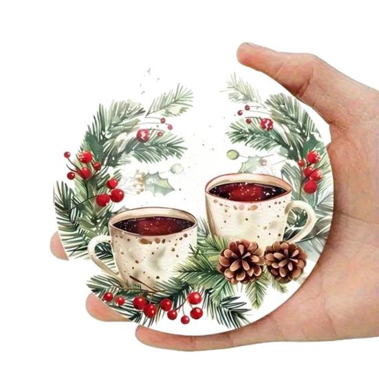 6 шт./набор Рождественская подставка Снежная сцена Принт сосновой ветки Подставки Водонепроницаемые Декоративные Рождественские настольные аксессуары