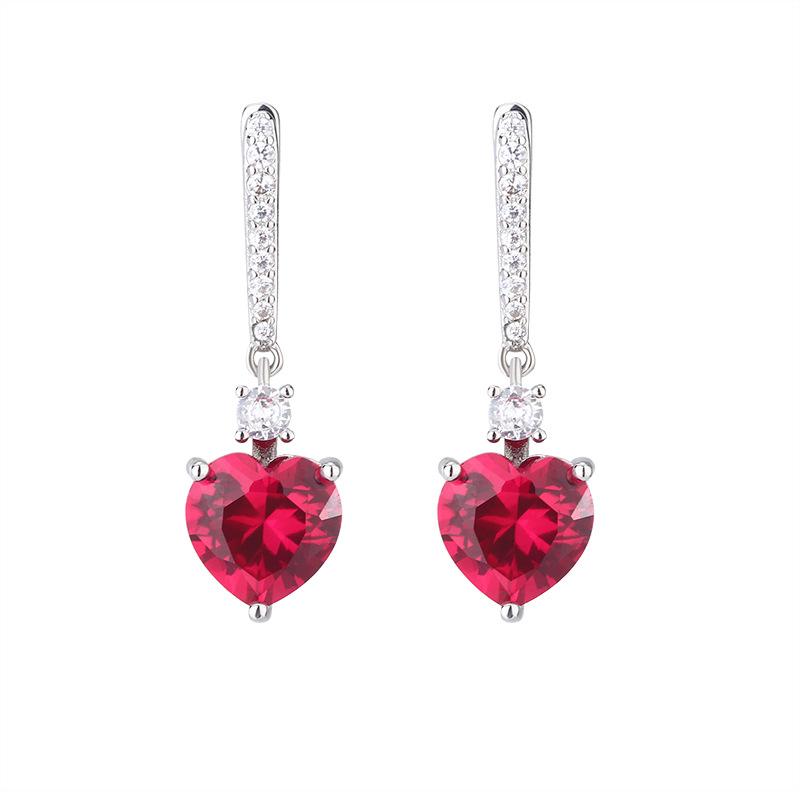 Jewelry Earrings Jewelry Earrings Heart-Shaped Red Corundum Long Earrings Women'S High-End Sense Versatile Fashion