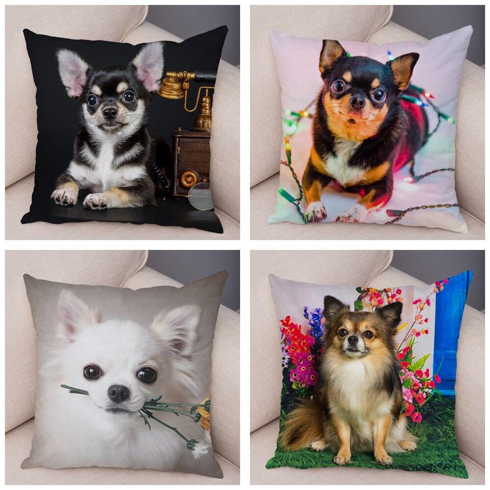 Cute Pet Animal Pillowcase Decorative Cute Puppy Chihuahua Pillowcase Soft Plush Cushion Cover for Car Sofa Home 45x45cm
