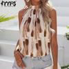 Women's Fashion Casual Summer Spring Colour Block Print Sleeveless O-Neck Blouses & Shirts