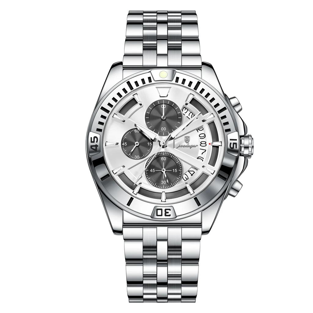 Steel Strap Business Watch Luminous Hands Waterproof Chronograph Calendar Analog Quartz Watch Gift for Male