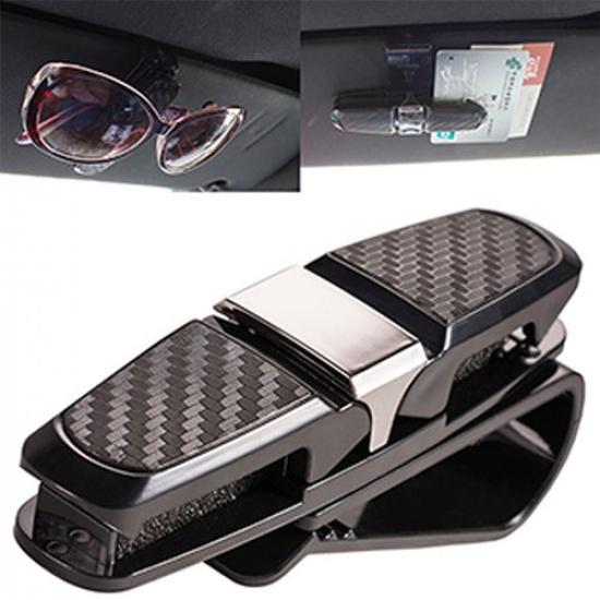 1x Black Sun Visor Glasses Sunglasses Card Ticket Holder Hook Car Accessories