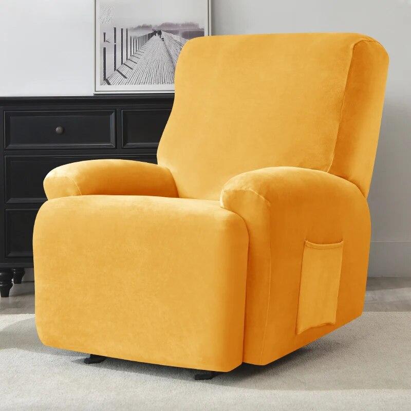 Stretch Velvet Recliner Sofa Cover Living Room Elastic Warm Soft Home Decor Single Sofa Covers with Pocket Furniture Protectors