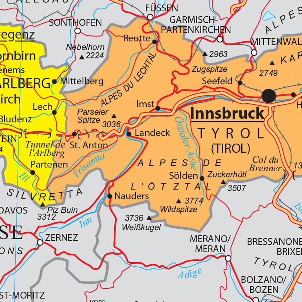 Карта французской серии - административная карта Австрии, настенный декор, подарок, туристический/образовательный инструмент, для гостиной, ванной комнаты, домашнего офиса