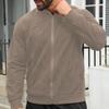 Men Suede Jacket Stand Collar Long Sleeve Zipper Placket Coat with Side Pockets Solid Color Loose Fit Ribbed Cuffs Hem Outwear