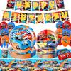 Hot Wheels Racing Birthday Party Set Paper Plate Paper Cups Paper Tablecloth Flag Cake Plug Balloons Holiday Supplies