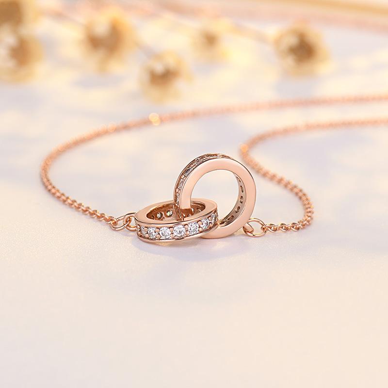 Ожерелье с двойным кругом из розового золота, украшение, подвеска, аксессуары, ключичная цепочка, цепочка Power