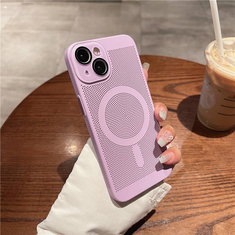 Full Cover Heat Dissipation Magnetic Case With Lens Film For Apple iPhone 14 13 Plus Pro Max Anti-fingerprint Grid Hard PC Back Protector Shell
