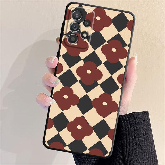 Черный мягкий чехол-бампер для Samsung Galaxy A33 A52 A13 A71 A31 A51 A32 A22 A72 A21s A23 A53 A14 A52s с милым цветочным чехлом