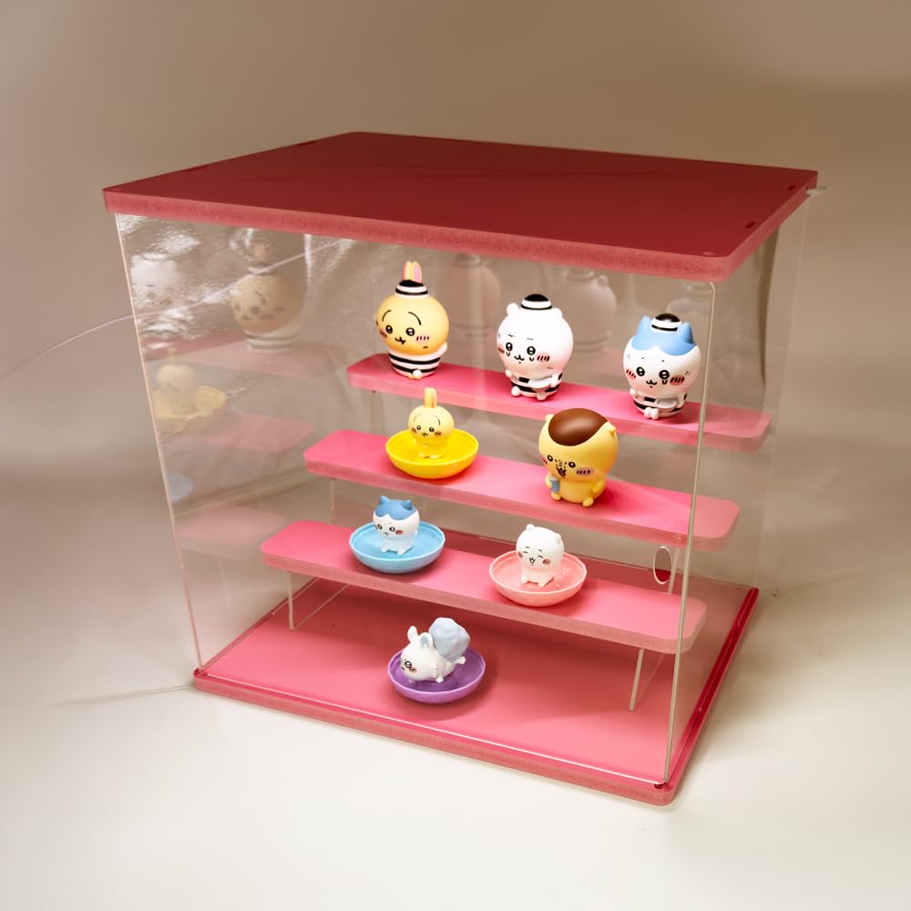 Large 4-Tier LED Downlight Acrylic Collection Case, Black, Capsule Toy Figure Light-Up Display, 3-Color Switching