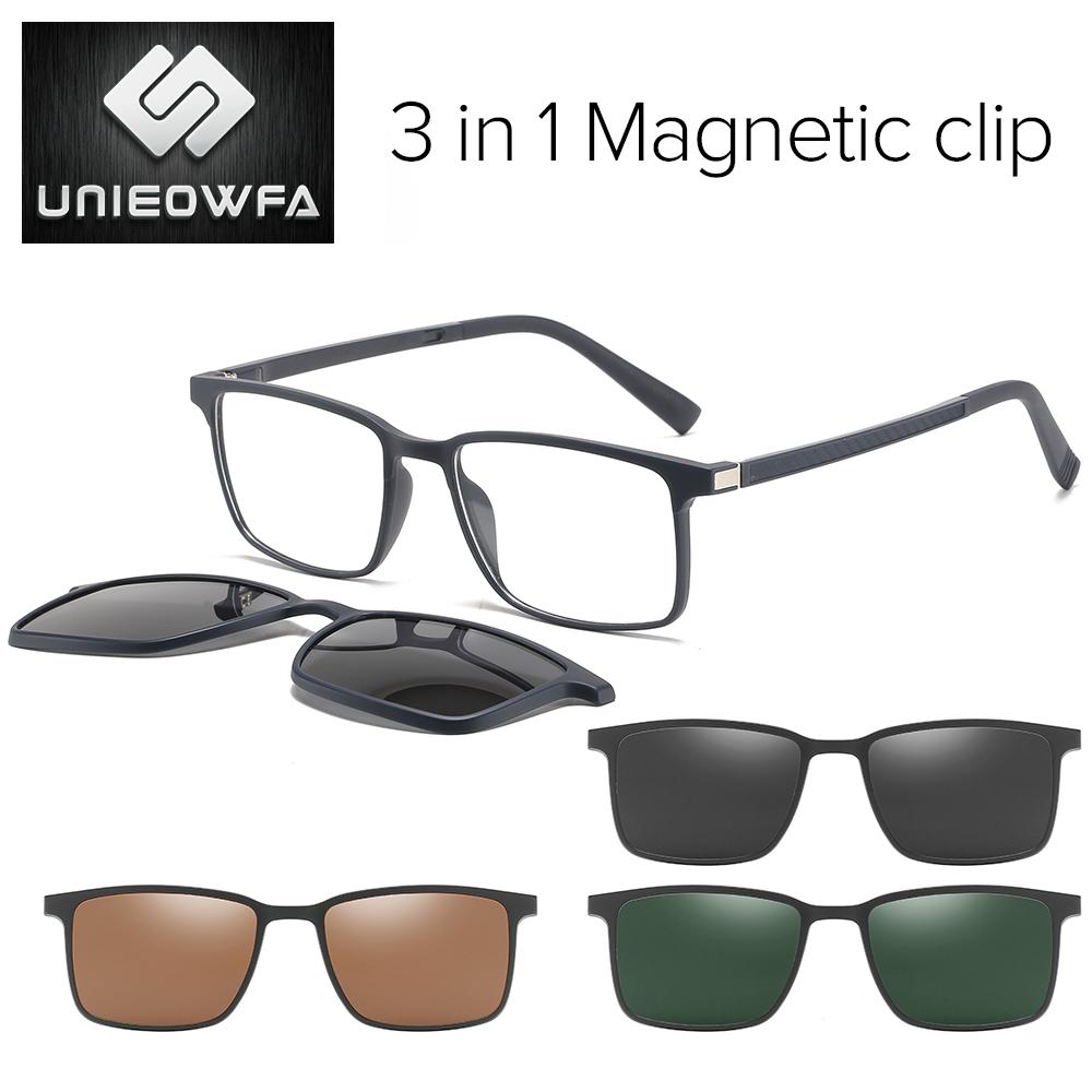 2 in1 Magnet Clip On Glasses Frame Men Prescription Optical Frame Eyeglasses Male Myopia Polarized Magnet Clip On Sunglasses