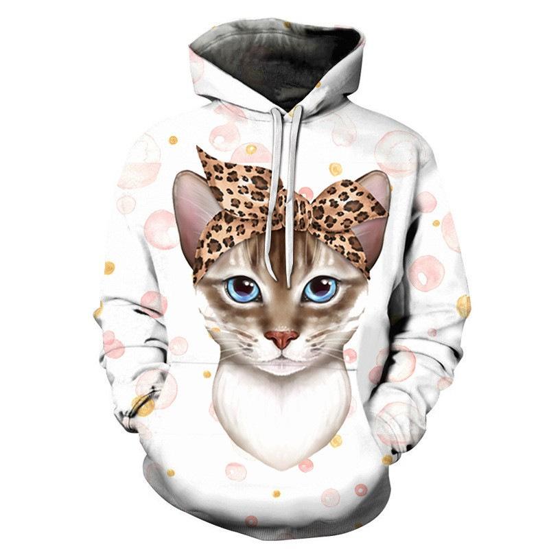 Autumn Winter Long Sleeved Hoodie Cute Cat Series 3D Digital Printing Loose Casual Hoodies & Sweatshirts Men’s