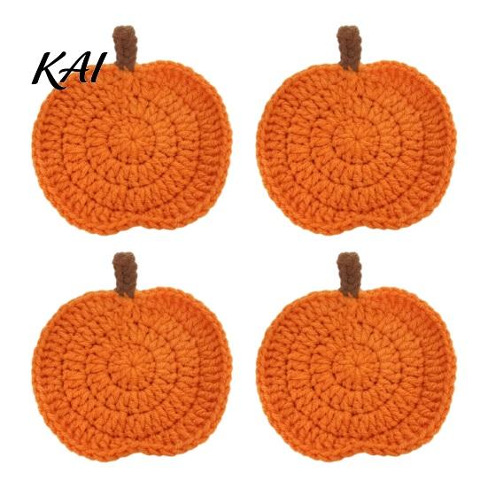 Crochet Pumpkin Cushion Handmade Coasters, Soft Polyester Coffee Mats, Gift for Housewarming Autumn Themed Farmhouse Dining Accessories Kitchen Table