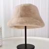 Women Winter Bucket Hat Fuzzy Plush Short Brim Solid Color Dome Windproof Warmth Sun Protection Fisherman Cap Outdoor Travel Headwear