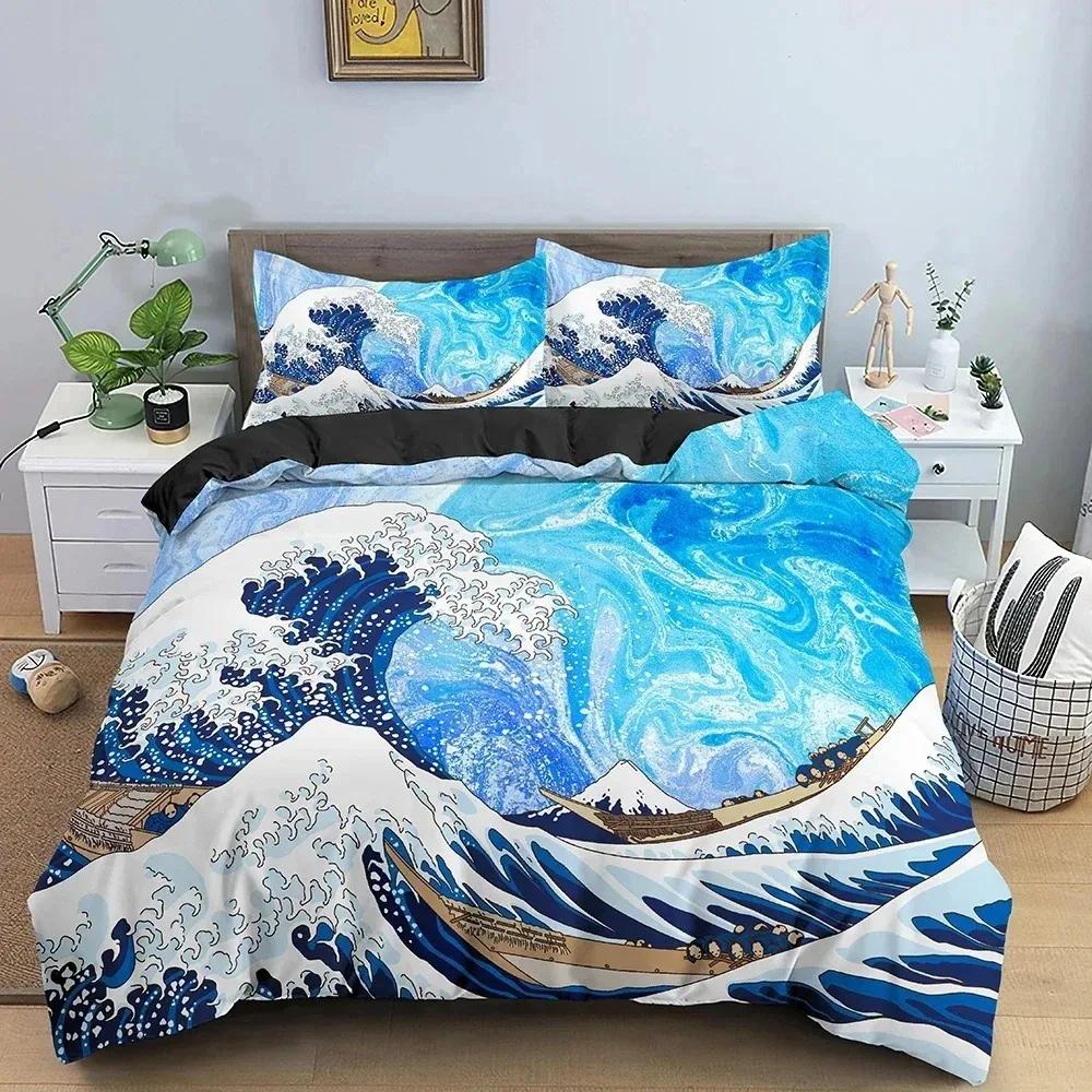 Комплект постельного белья Big Wave с японским рисунком, комплект постельного белья с 3D-абстракцией, односпальный, двуспальный, двуспальный, двуспальный, односпальный, двухспальный ...