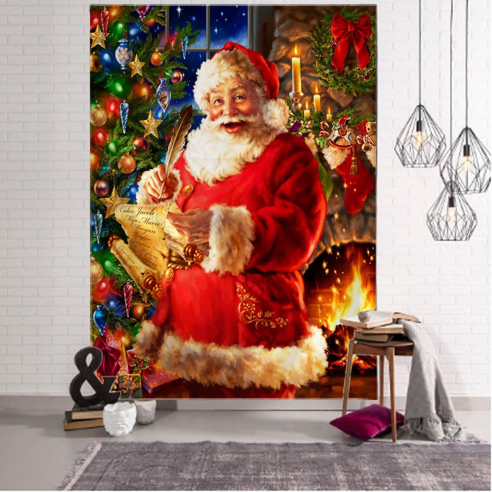 Christmas Decorative Tapestry Red Santa Claus Christmas Tree Fireplace Art Wall Hanging Home Holiday Wall Blanket Tapestries