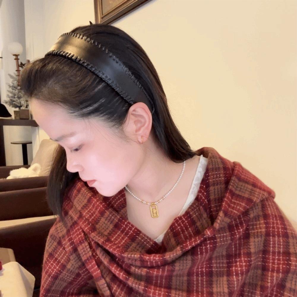 Korean Style Women Hair Hoop Non-Slip Wide Edge Hairband Sweet Leather Headband Wash Face