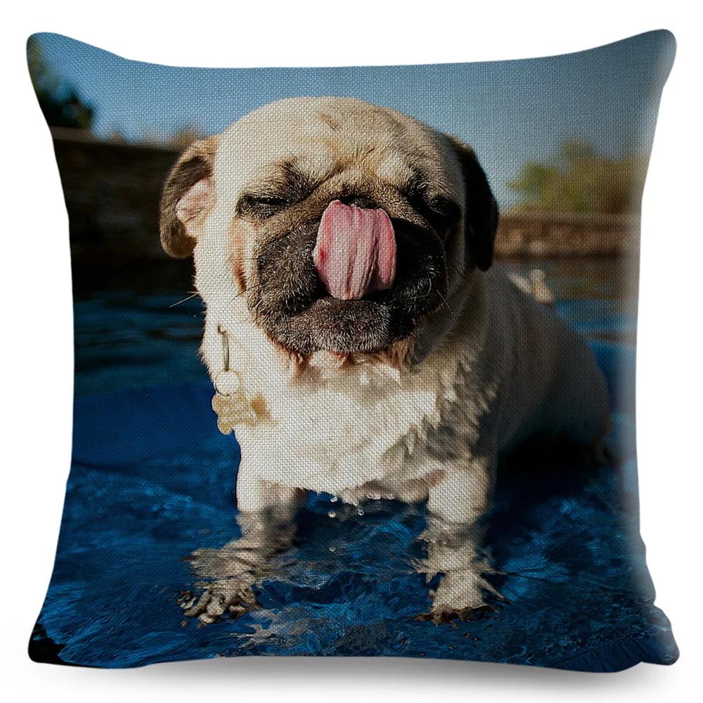 Both Sided Pug Dog Print Cushion Cover Decoration Pet Animal Pillow Case for Sofa Home Car Linen Pillowcase 45x45cm