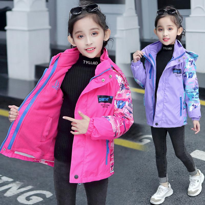 Children's Jackets Girls Autumn and Winter Outdoor Three-in-one Detachable Windproof Jackets Big Children's Clothing Tops