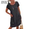 Women's Fashion Summer Solid Color Print Short Sleeve O-Neck Casual Dresses