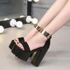 Fashion Bling Ultra High Heels Summer Shoes Dress Party Open Toe Suede Leather Platform Chunky Sandals Woman Thick Bottom