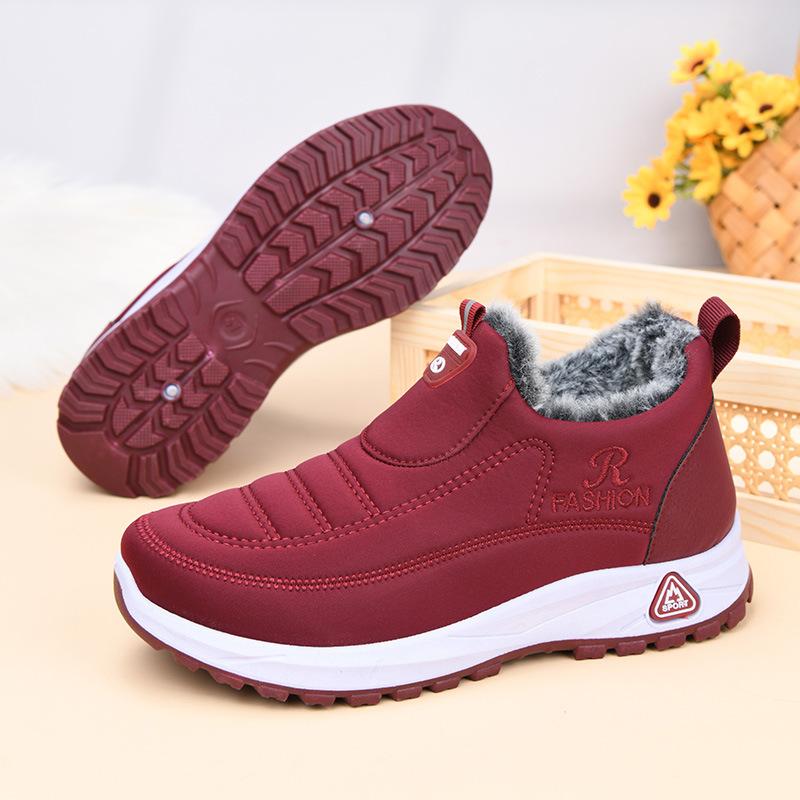 Зимние хлопковые туфли женские на плоской подошве удобные хлопковые туфли для мамы с утолщенной подкладкой, обувь для ходьбы, нескользящие теплые женские хлопковые ботинки