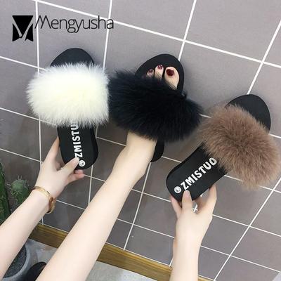 Модные тапочки Fairy Wedges из меха норки, женские туфли на платформе, меховые шлепанцы, шлепанцы из меха лисы на утолщенной подошве, большие размеры 36-41