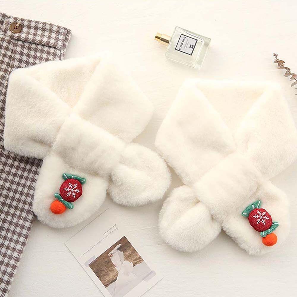 Color Faux Rabbit Fur Plush Bear Christmas Candy Cross Scarf Neck Warmer Plush Scarf Warm Scarf