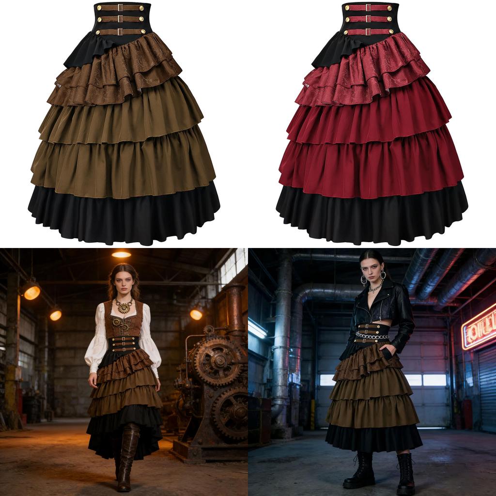 Gothic Steampunk Pirate Skirt For Women With Layered Ruffles For Costume Parties