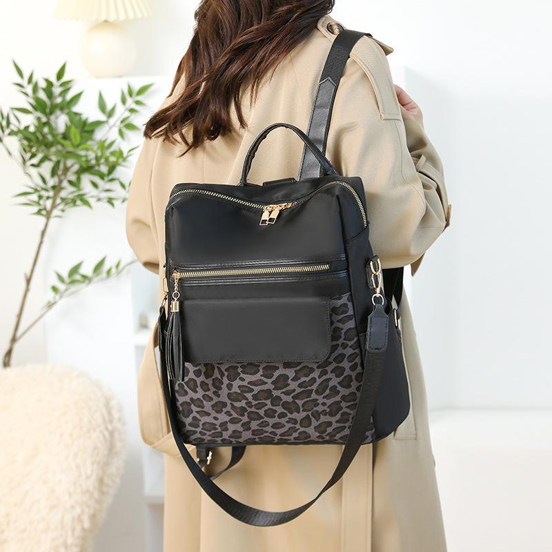 Vintage Leopard Print Backpack Women's Multi-functional Shoulder Bag Large Capacity Leopard Print Student Schoolbag