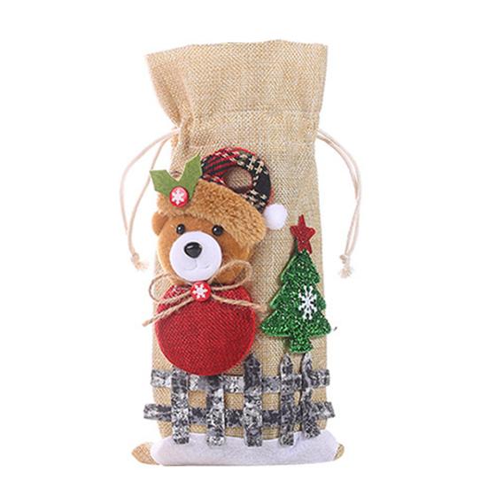 Рождественская сумка для бутылки вина с шнурком Санта-Клаус Олень Снеговик Медведь Мешковина Подарочная сумка для бутылки вина Крышка рождественского праздника Украшение бутылки вина