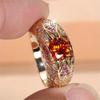1 Pc Golden Color Round Cut Red Stone Pattern Ring Wedding Band Valentine's Day Jewelry