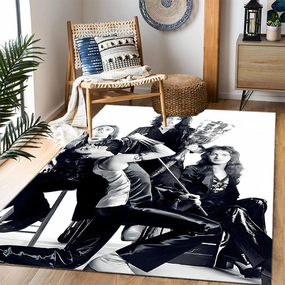 Queen Rock Band In Black Leather Themed Anti-Slip Rugs - Polyester Home Decor, Suitable for Bedrooms, Living Rooms, Doorways, Studios, and Decorations