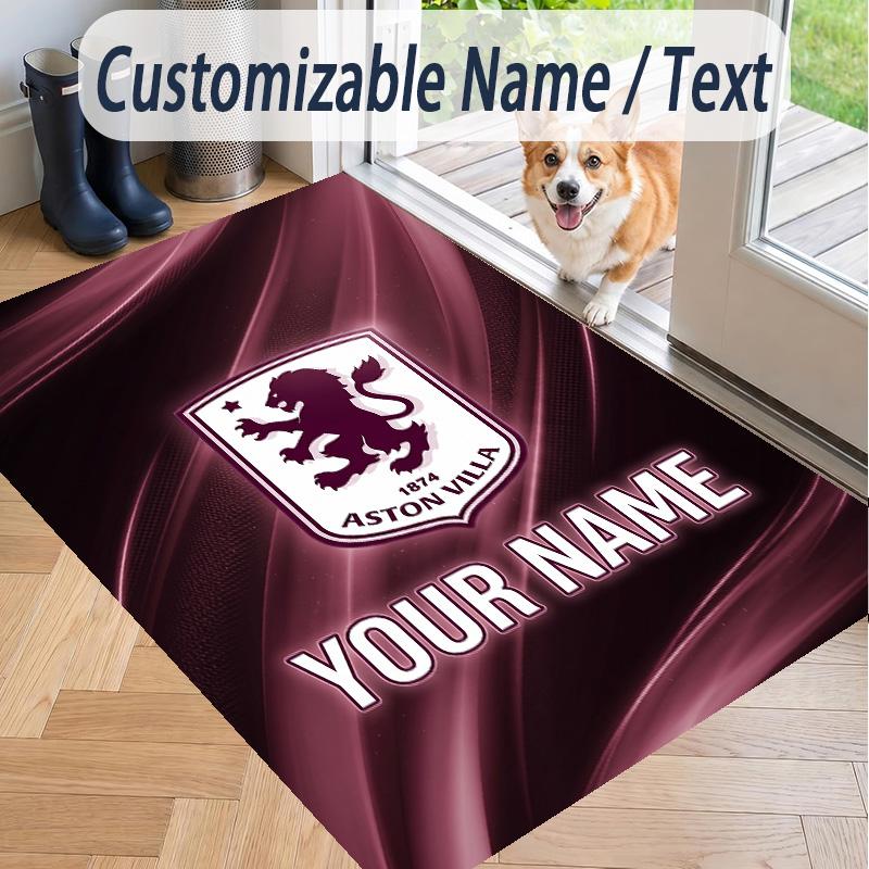 Custom Text Printed Rug Aston Villa Non Slip Floor Carpet For Home Room Decor