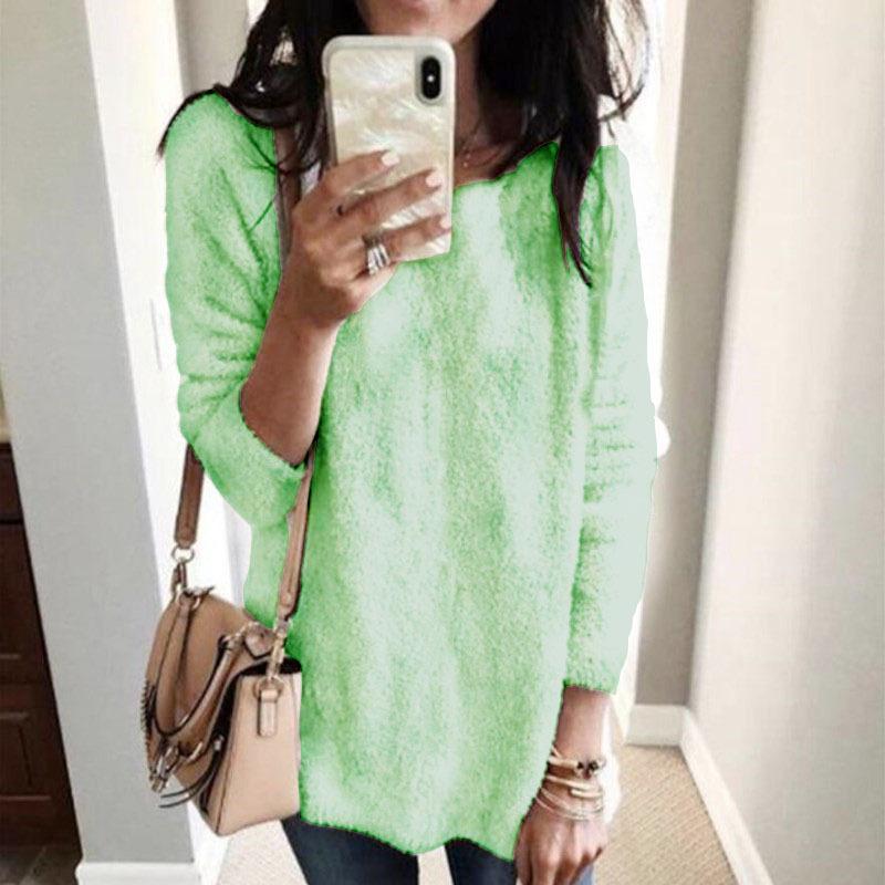 Women's Velvet Sleeping Dress - Comfortable Winter Home Robe with Pocket, Round Neck Solid Color Machine Washable Casual Wear, Soft Knitted Indoor