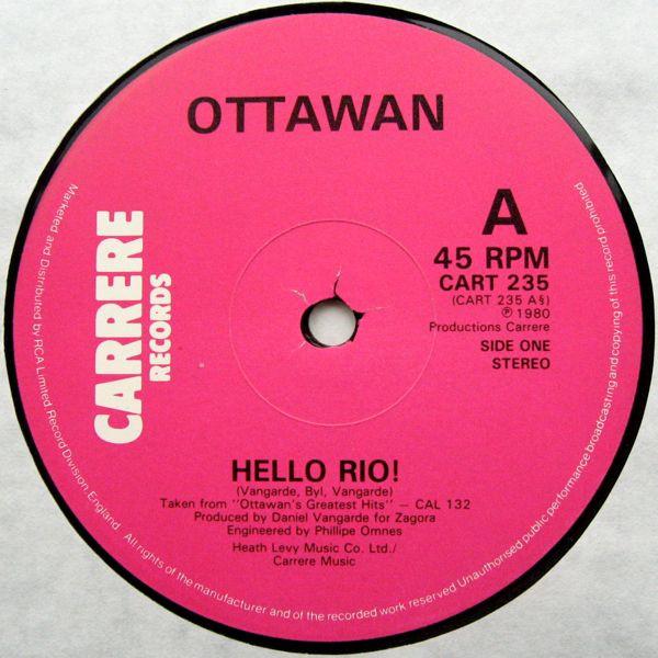 12-дюймовая пластинка OTTAWAN Hello Rio CART235 Carrere 1980 UK Dance Electronica Б/у